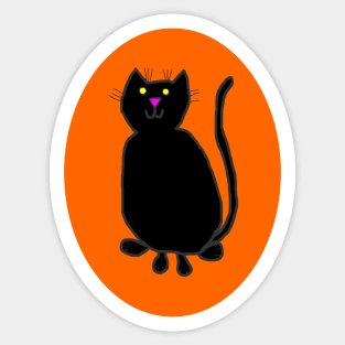 Black Cat on Pumpkin Orange Oval Sticker